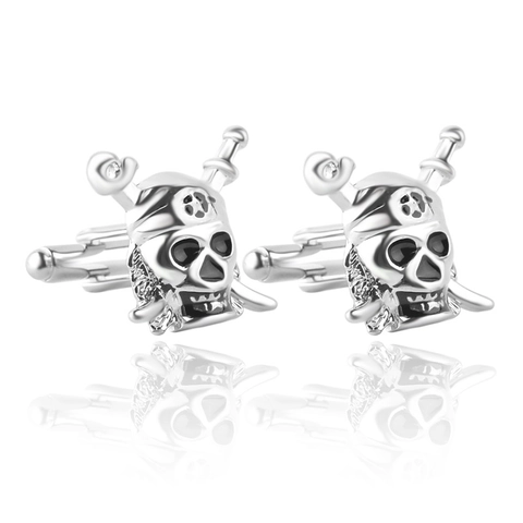 Boutons De Manchette Crâne Pirate Alliage De Zinc Émail Vintage Affaires Mariage Accessoires Argentés