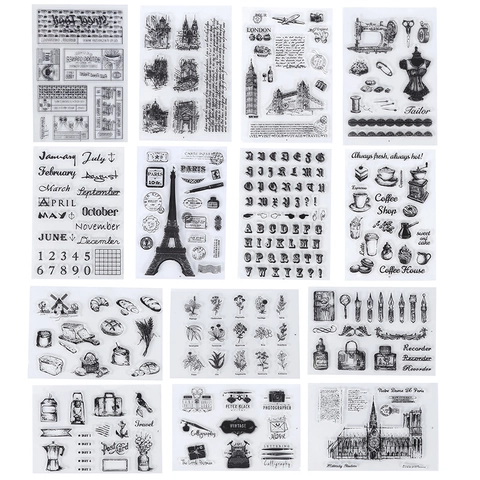 Transparante Siliconen Stempels Vintage DIY Scrapbooking Journaling Decoratie Alfabet Bloemen Architectuur Kaarten Maken