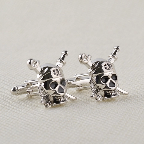 Boutons De Manchette Crâne Pirate Alliage De Zinc Émail Vintage Affaires Mariage Accessoires Argentés
