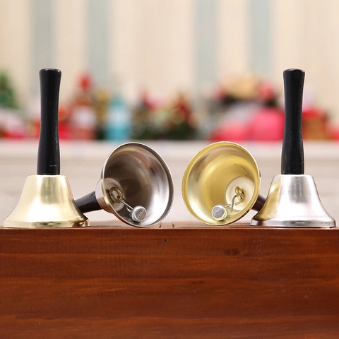 Christmas Hand Bell Metal With Wood Handle Gold Silver Service Bell Santa Claus Party Decor Festive Ornament