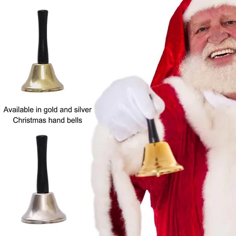 Christmas Hand Bell Metal With Wood Handle Gold Silver Service Bell Santa Claus Party Decor Festive Ornament
