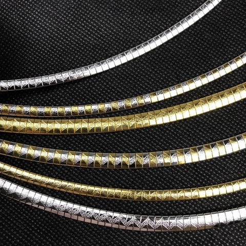 Minimalist Stainless Steel Omega Chain Choker Necklace Geometric Wave Texture Two Tone Fashion Jewelry For Women