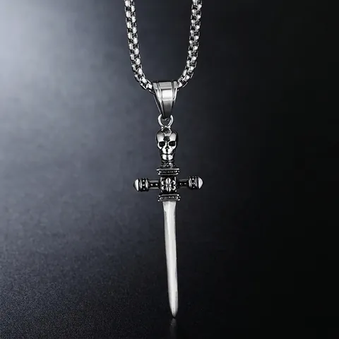 Collana Con Pendente Spada Teschio Acciaio Inossidabile Vintage Gothic Punk Croce Pugnale Gioielli Unisex