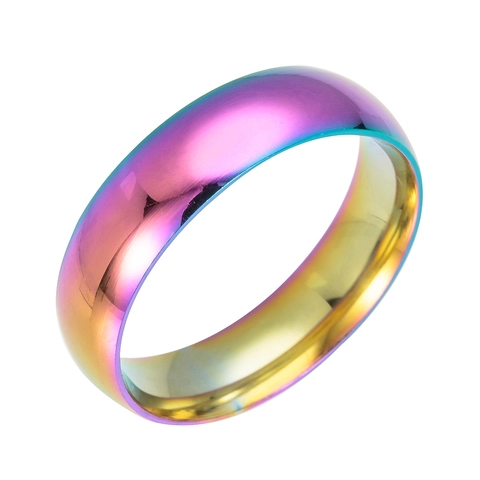 Stainless Steel Rainbow Iridescent Ring Minimalist Plain Band Round Arc Polished Surface Unisex Fashion Jewelry