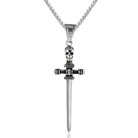 Collana Con Pendente Spada Teschio Acciaio Inossidabile Vintage Gothic Punk Croce Pugnale Gioielli Unisex