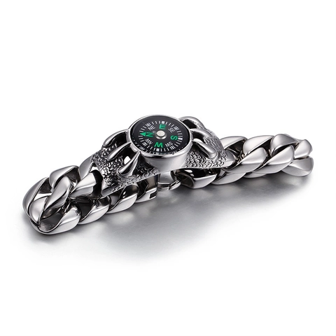 Men's Cuban Link Bracelet 316L Stainless Steel Functional Compass Dragon Claw Retro Punk Outdoor Fashion Jewelry