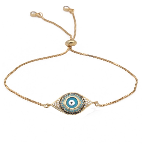 Evil Eye Armband Kupfer Mikro Eingelegter Zirkon Verstellbare Schiebeschnalle Boxkette Nazar Schmuck Geschenk Für Damen