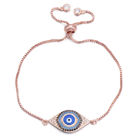 Evil Eye Armband Kupfer Mikro Eingelegter Zirkon Verstellbare Schiebeschnalle Boxkette Nazar Schmuck Geschenk Für Damen