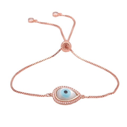 Evil Eye Tränenform Verstellbares Armband Kupfer Zirkon Pavé Box Kette Boho Schmuck Damen