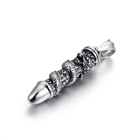 Stainless Steel Dragon Relief Bullet Cylinder Pendant For Men Vintage Hip Hop Retro Fashion Jewelry