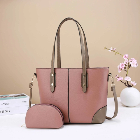 Women Tote Bag And Small Pouch PU Leather Lychee Pattern Large Capacity Handbag Shoulder Crossbody For Daily Commute