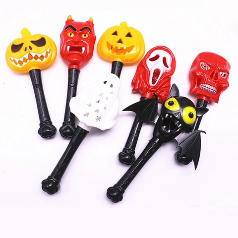 Halloween Glowing Magic Wand Plastic LED Toy Scepter For Party Decoration Pumpkin Ghost Bat Skull Santa Style