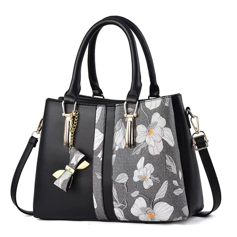 Sac À Main Élégant Pour Femmes En Cuir PU Imprimé Floral Grande Capacité Sac À Bandoulière Avec Nœud