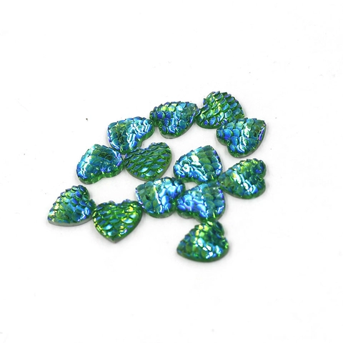 Cabochon In Resina A Forma Di Cuore Motivo Scaglie Di Pesce Iridescenti Texture Sirena Retro Piatto Per Produzione Di Gioielli Fai Da Te Decorazione Artigianale
