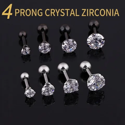 Pendientes de Botón de Acero de Titanio Circonia Engaste de 4 Garras Tornillo Redondo Circonia Cúbica Unisex