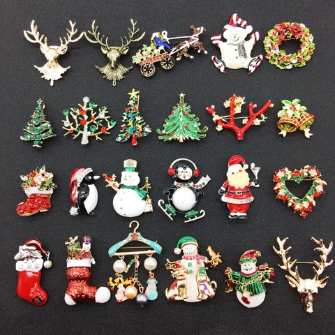 Spille Di Natale Pin Lega Smalto Strass Babbo Natale Renna Pupazzo Di Neve Albero Campana Gioielli Donne