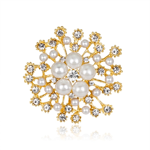 Spilla Elegante A Forma Di Fiore Di Fiocco Di Neve Con Lega Perla Artificial Sintetica E Strass Per Donne Accessori Per Abbigliamento