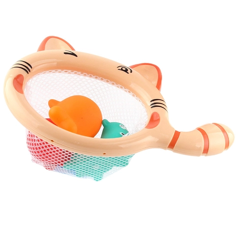 Baby Badspeelgoed Kat Schepnet Drijvende Piepende Spuitende Rubberen Dieren Peuter Badkuip Zwembad Plezier
