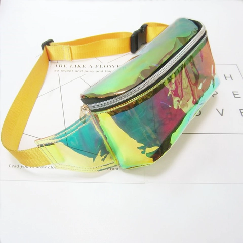 Rinonera Laser Holografica Para Mujer Impermeable Transparente PVC Metalico Bolso De Pecho Streetwear Deporte Al Aire Libre Festival