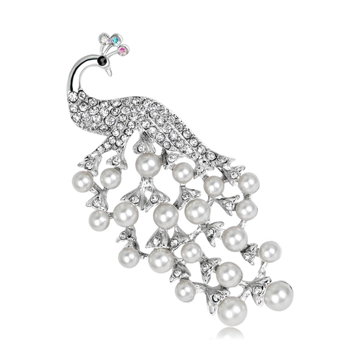 Spilla Pavone Lega Strass Imitazione Perla Artificial Lusso Vintage Elegante Gioielli Decorazione Per Donna Abbigliamento Accessori