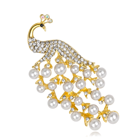 Spilla Pavone Lega Strass Imitazione Perla Artificial Lusso Vintage Elegante Gioielli Decorazione Per Donna Abbigliamento Accessori