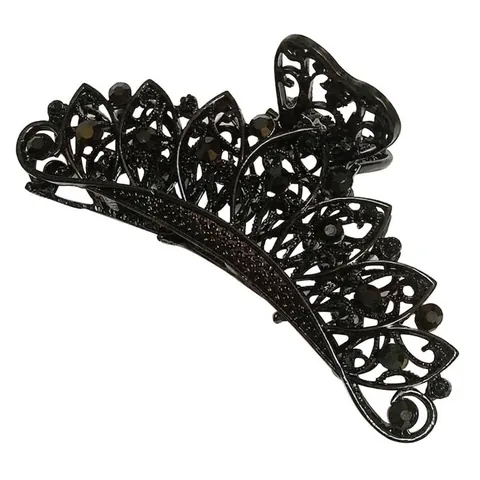 Pinza Per Capelli Vintage In Lega Con Strass Neri Grande A Forma Di Onda Svuotata Accessorio Per Capelli