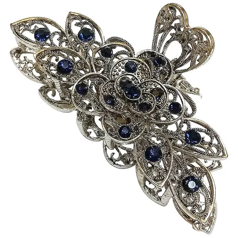 Vintage Flower Hair Claw Clip Alloy Rhinestone Hollow Butterfly Design Large Metal Hair Accessory For Women
