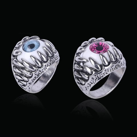 Böser Blick Ring Gothic Punk Kralle Realistischer Augapfel Schmuck Legierung Retro Antik Silber Finish Herren Damen Halloween Neuheit
