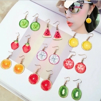 Orecchini Pendenti Frutta Lega Resina Forme Ananas Fragola Estate Stile Fresco Donne Perno In Acciaio Inossidabile