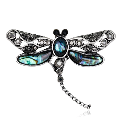 Libelle Brosche Anstecknadel Legierung Mit Abalone Muschel Und Dunklen Kristallen Schillernder Insekten Modeschmuck Damen Retro