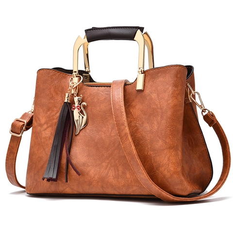 Bolso De Mano Retro Para Mujer Cuero PU Grano De Lichi Bolso Bandolera Con Colgante De Gato Borla Elegante Gran Capacidad Oficina Viaje