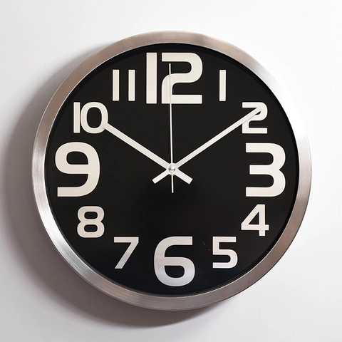 Orologio Da Parete Moderno Alluminio Metallo Rotondo Silenzioso Quarzo Grandi Numeri Per Soggiorno Cucina Ufficio Arredo