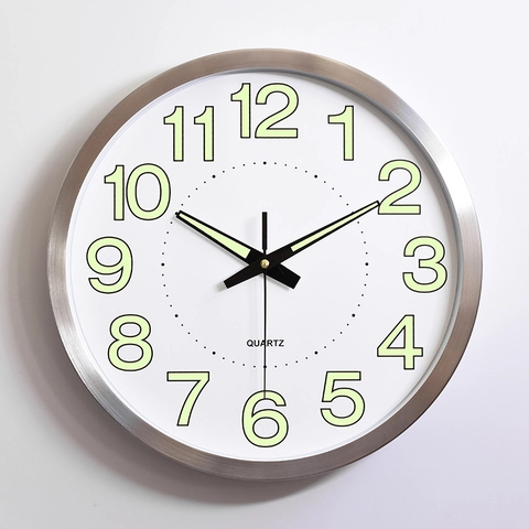 Orologio Da Parete Luminoso Movimento Al Quarzo Silenzioso Rotondo Minimalista Fluorescente Numeri Grandi