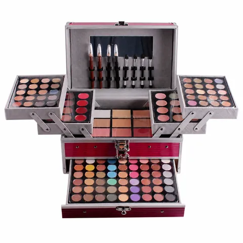 Professionele Make-up Kit Meerlaagse Beautycase Aluminium Frame Luipaardprint Oogschaduw Lippenstift Blush Spiegel