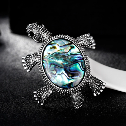 Vintage Sea Turtle Brooch Alloy Iridescent Abalone Shell Animal Tortoise Pin For Women Fashion Versatile Accessory