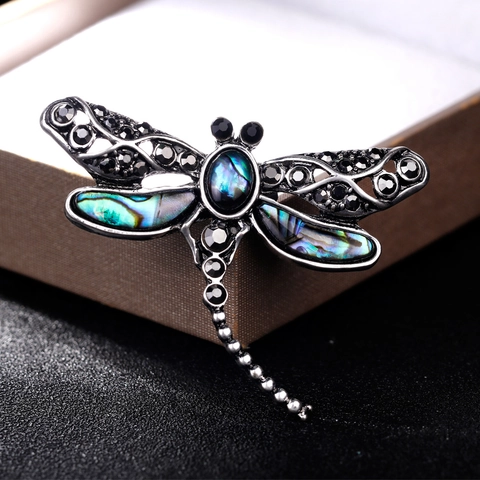 Libelle Brosche Anstecknadel Legierung Mit Abalone Muschel Und Dunklen Kristallen Schillernder Insekten Modeschmuck Damen Retro