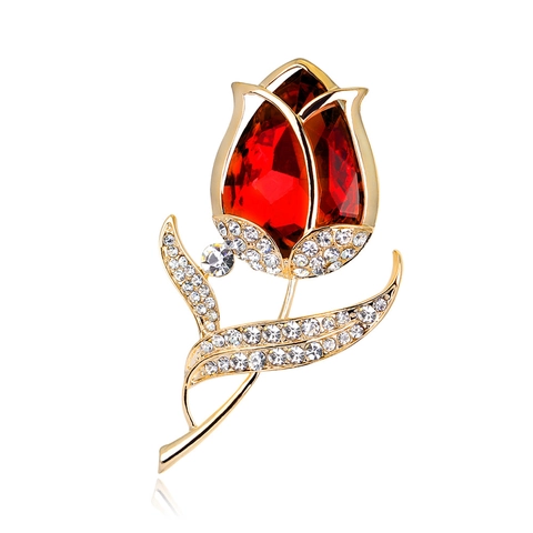 Elegante Broche de Flor de Tulipán de Aleación para Mujer Vintage con Strass Incrustado Joyería de Moda Corsage para Traje Boda Fiesta