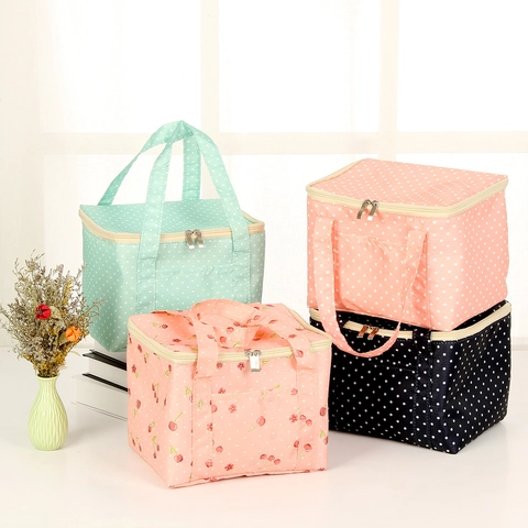 Geïsoleerde Lunchtas Oxford Stof Aluminiumfolie Thermische Koeltas Grote Capaciteit Polka Dot Print Voor School Kantoor