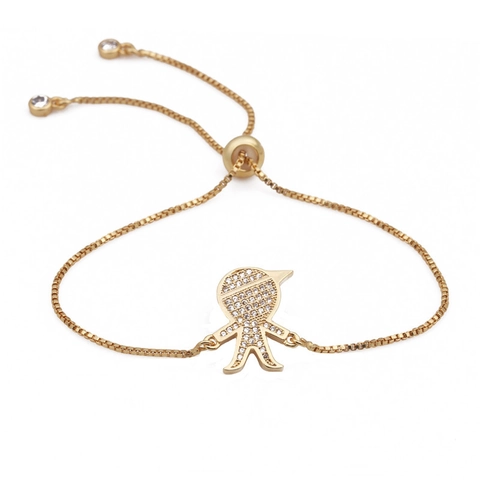 Bracciale Regolabile Micro Zirconi Rame Placcato Oro Catena Box Ciondolo Cartoon Ragazzo Ragazza Gioielli Per Bambini