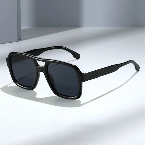 Lunettes De Soleil Aviateur Carrées Rétro Double Pont Monture PC Protection UV400 Pour Hommes Femmes Mode