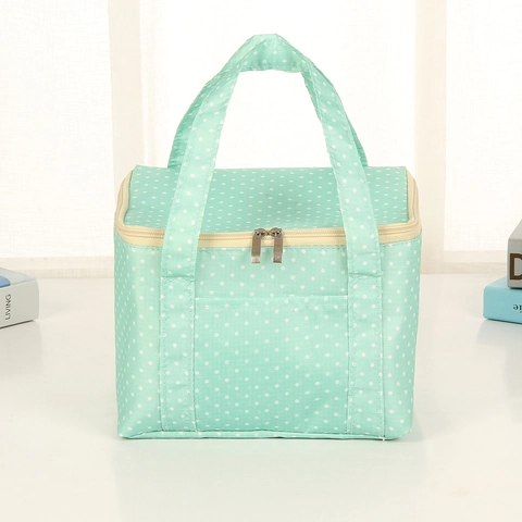 Geïsoleerde Lunchtas Oxford Stof Aluminiumfolie Thermische Koeltas Grote Capaciteit Polka Dot Print Voor School Kantoor
