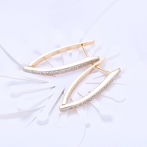 Geometric Long V Shaped Ear Buckle Earrings Copper With Paved Zircon Minimalist Light Luxury Fashion For Women