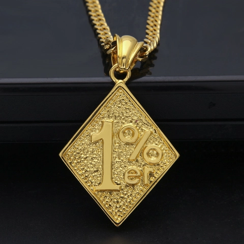 Collana con Pendente a Rombo Hip Hop 1%er Gioielli in Lega Galvanizzata Rame Catena Curb per Uomo Donna Streetwear Oro Argento