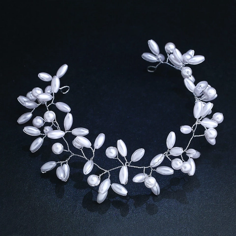Diadema Novia Perla Artificial Imitación Rhinestone Hoja Vid Pelo Elegante Tocado Boda Para Mujer Fotografía