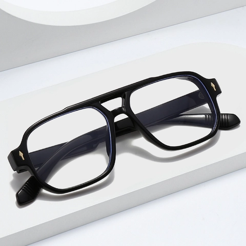 Occhiali Quadrati Retro Anti Luce Blu Montatura Doppio Ponte Moda Rivetto Decorativo Ottico Unisex
