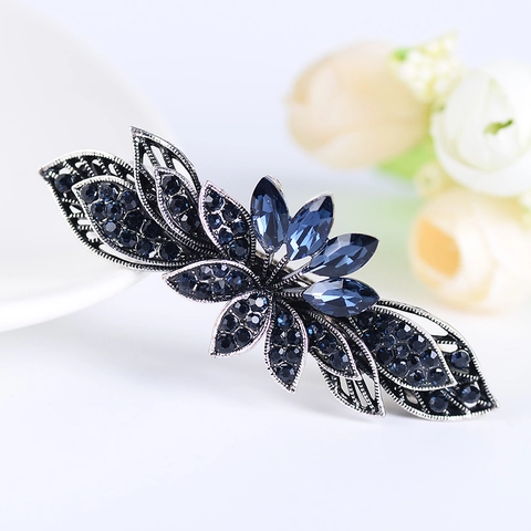 Fermagli Per Capelli Vintage Farfalla Foglia Fiocco Lega Strass Blu Cristallo Elegante Forcina Per Le Donne