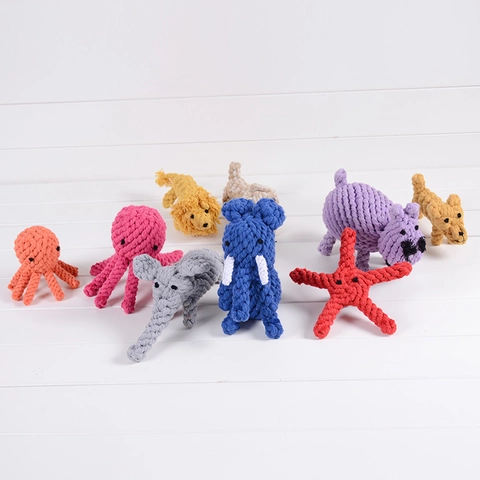 Pet Dog Chew Toy Cotton Rope Handwoven Teething Clean Teeth Durable Cartoon Animal Shapes For Small Medium Dogs