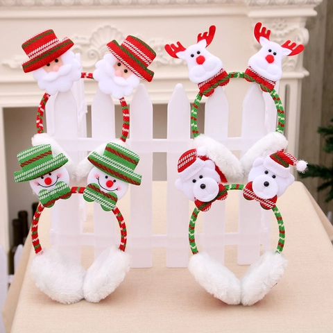 Paraorecchi A Tema Natalizio Fascia Invernale In Peluche Caldo Figure Babbo Natale Pupazzo Di Neve Renna Orso Accessori