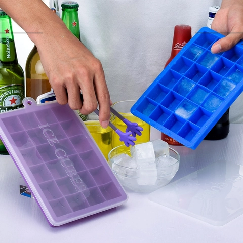 Silicone Ice Cube Tray With Lid Square Mold For Freezer Baby Food Fruit Puree Jelly Easy Release Reusable Multi Color