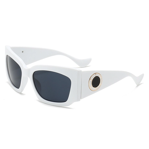 Lunettes De Soleil Surdimensionnées Pour Femmes Monture Large PC UV400 Lunettes Carrées Décoration Anneau Métallique Style Vintage